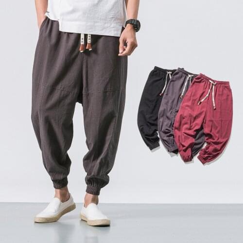 Cotton Casual Harem Pants Men Joggers Man 2020 Summer Trousers Male Chinese Style Baggy Pants Harajuku Clothe Men Dropshipping