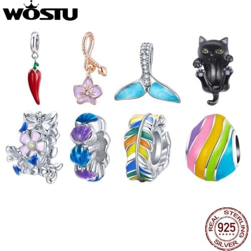 WOSTU 100% 925 Sterling Silver Rainbow Easter Egg Bead Colorful Charm Fit Original Bracelet Pendant Easter Series Jewelry CTC223