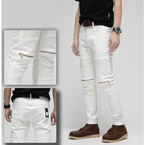 Slim Elasticity Patchwork Jeans Mens Casual Clothes Motorcycle Denim Pants Fashion Men Clothing Jean Splice Stitching Trousers