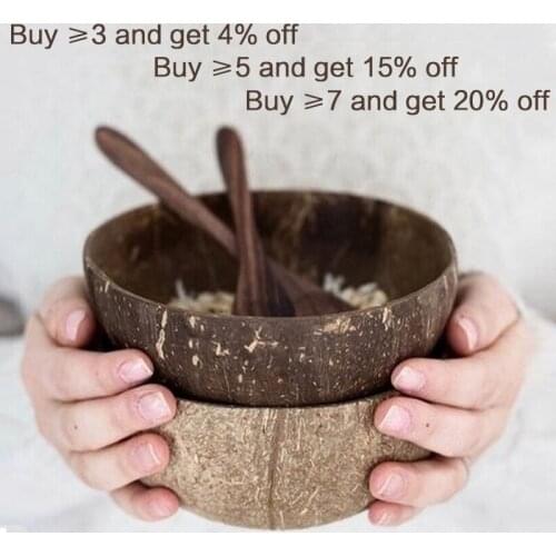 Natural Coconut Bowl Spoon set Creative Coconut Shell Fruit Salad Noodle Rice Bowl Wooden bowl Tableware restaurant kitchen