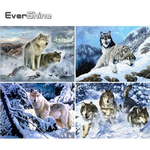 EverShine Diamond Painting Full Drill Square Wolf Cross Stitch Bead Embroidery Animals Picture Rhinestones Diamond Art Kit