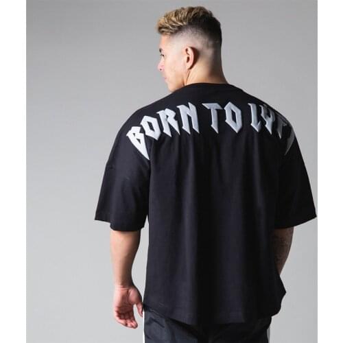 Oversize Gym Running T Shirt Mens Sport Shirt Short Sleeve Cotton Print Tee Tops Summer Male Workout Training Loose T-shirt