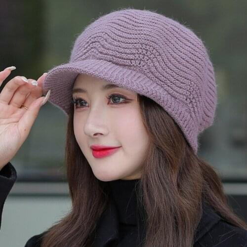HT3774 New Thick Warm Winter Hat Women Fleece Lined Knitted Hat Lady Fashion Octagonal Newsboy Cap Female Rabbit Fur Hat Berets