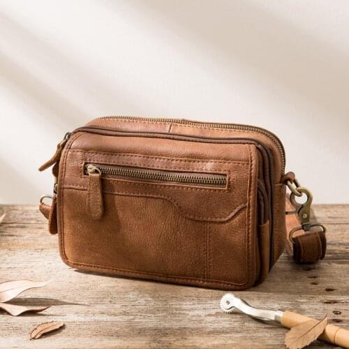 Retro Leather Pouch Crossbody Bag Leather Casual Mens Bag Shoulder Bag Multifunctional Waist Bag Vintage Soft Men