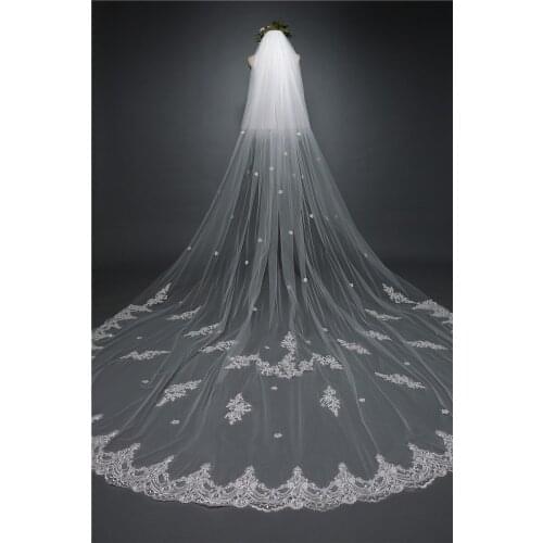 Lace veil Bridal Veil cathedral veil lace trim flowers veil Wedding Dress Veil