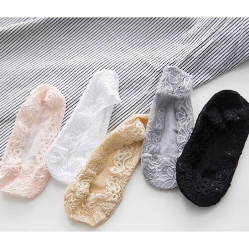 Summer Ladies Lace Flower Boat Socks Invisible Non-slip Mesh Flower Antiskid Short Ankle Thin Elastic Sock Slippers 2021 New