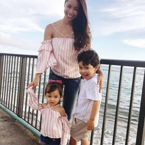 Summer Family Matching Mother Daughter Mom Girl Kid Family Look Clothing The Same Clothes For Mom And Daughter Sling Stripe Tops
