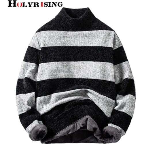 Autumn winter sweater for men striped trend cashmere pullover classic high collar loose male soft warm knit streetwear 19669