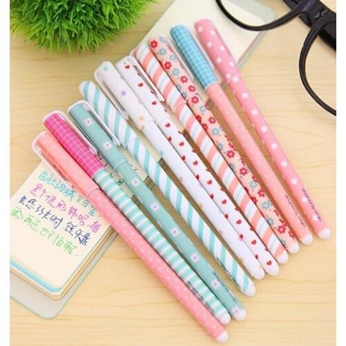 10pcs Colorful Ink Gel Pen 10 Colors Mix Kawaii Flower Dots Striped Pattern Pink Blue Black Pens Set For Party Festival Gift
