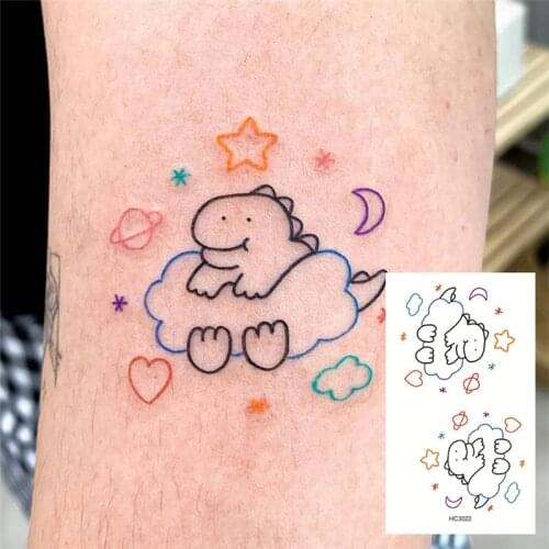 2pcs Geometric Planet Fashion Temporary Tattoo Sticker Cute Rainbow Rabbit Cat Colorful Arm Body Art Large Fake Tattoo Sticker