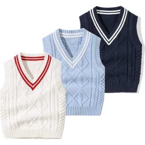 Autumn Children Vest Boys Pullover V-neck Waistcoat Girls Infants Knitted School Uniform Winter Baby Clothes Sleeveless Sweaters