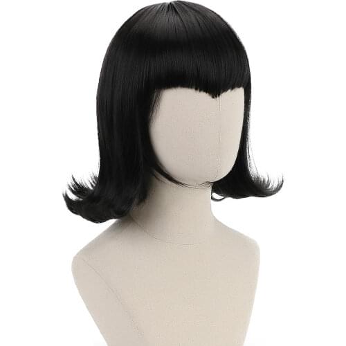 12" Short Wavy Black Mavis Cosplay Synthetic Hair Wigs for Women Party Costume Halloween Heat Resistant