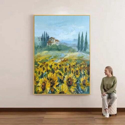 Pure Handmade Sunflowers Decorative Item Canvas Oil Painting Wall Hangings Art No Frame Modern New Abstract Flower Wall Picture