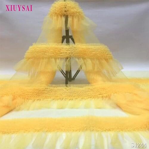 Latest African Lace Fabric 2020 High Quality French Net Embroidery Yellow Tulle Lace Fabric For Nigerian Party Dress S1244