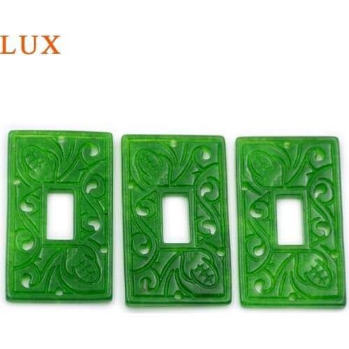 Rectangle hollowed-out green jades stone carved green jades slice crystal gem stone slice for jewelry DIY handmade finding