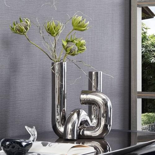 Luxury Silver Plating Ceramic Vase Home Living Room Coffee Dining Table Tv Cabinet Creative Twist Porcelain Decoration Ornaments