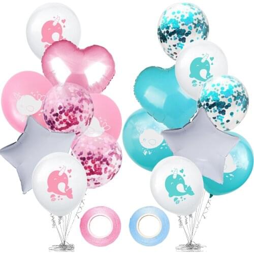 Pink Blue Cartoon Narwhal Round Balloons DIY Latex Foil Confetti Ballons Set Baby Shower Girl Boy Birthday Party Garden Decor