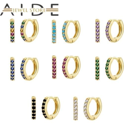 Aide 7mm 925 Sterling Silver Rainbow Zircon Hoop Earrings for Women turquoise/lavender/black/green/white/blue Circle Earring