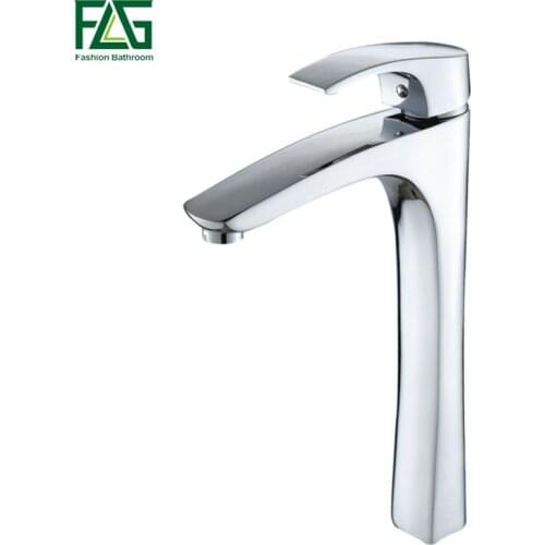 FLG Solid Brass Basin Faucets Cold and Hot Water Tap Heightening Bathroom Sink Faucet Single Handle Mixer Taps 778-22C