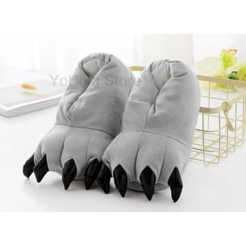 Warm Cartoon Cotton Slippers Cute Funny Animal Paw Slippers Children Boys Girls House Winter Soft Fluffy Floor Unisex Shoes