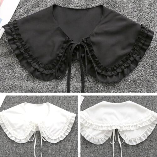 Women Girls Vintage Lolita False Fake Collar Shawl Sweet Ruffles Lace-Up Bow Decorative Necklace Choker Short F06 21 Dropship
