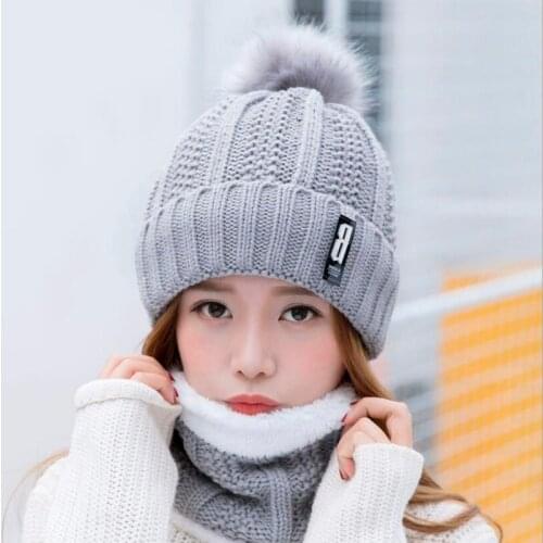 Neck warm knitted winter hat for women girl wool beanies Skullies letter B velvet hat mask Bonnet Femme Balaclava scarf hat