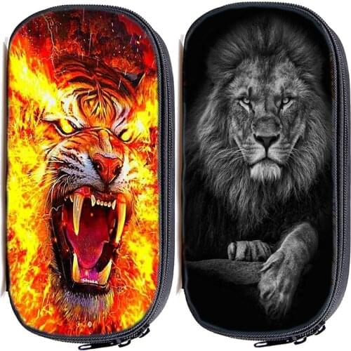 Animal Lion Tiger Wolf Pencil Bag Cool School Pencil Cases Girls Makeup Bags Kids Pencilcase Boys School Box Students Pen Bag