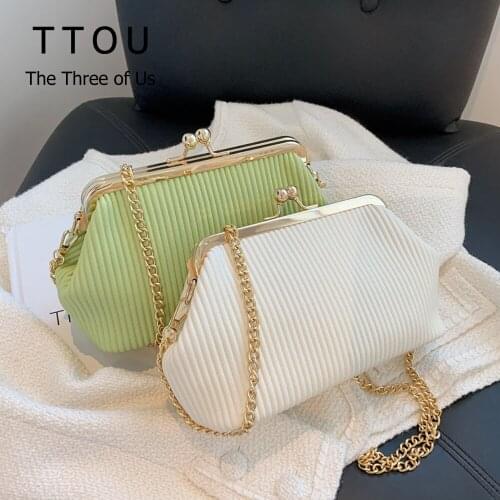 Vertical Stripe PU Leather Female Messenger Bags 2021 Summer New Fashion Simple Womens Shoulder Bag Chain Design Small Hansbags