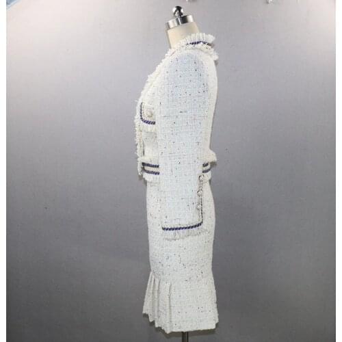 Tweed Suit Women Runway Brand Wool Short Jacket Blazer High Waist Pleatd Skirt Two Piece Set Autumn Winter Outfits Female