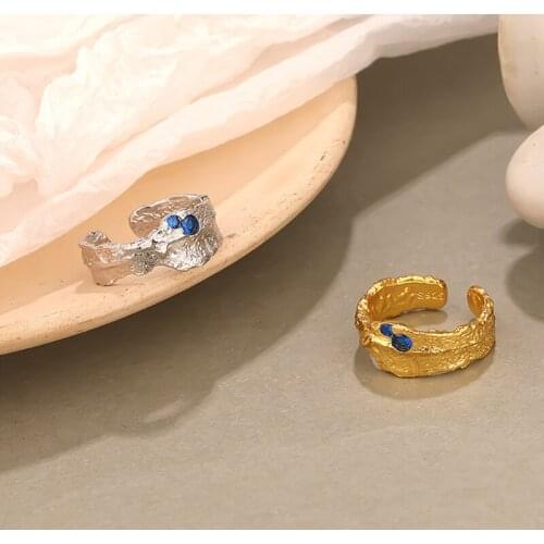 Amaiyllis 925 Sterling Silver Vintage Blue Zircon Opening Adjustable Ring Niche Fashion Index Finger Ring For Women Jewelry