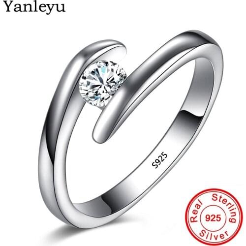 Yanleyu Elegant 925 Sterling Silver Rings Women Round Cubic Zirconia Solitaire Ring Wedding Band Engagement Jewelry Gift PR331