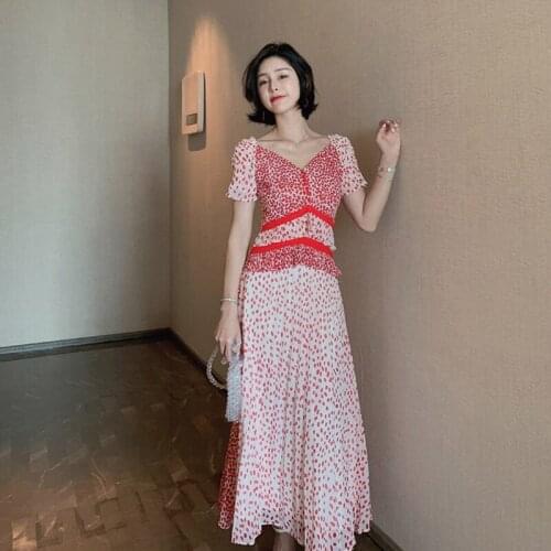 Fashion women dot elegant formal dress new arrival party high quality beach vintage cute chiffon outdoor v-neck a-line dress