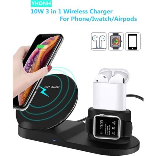 10W 3 in 1 Qi Wireless Charger Stand for iPhone 11 XS XR X 8 AirPods Pro Charge Dock Station For Apple Watch iWatch 5 4 3 2