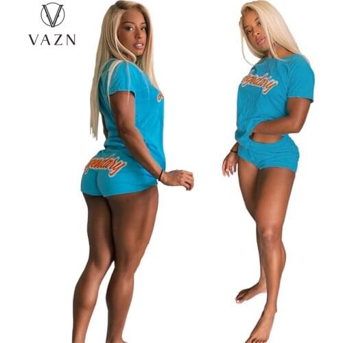 VAZN 2021 INS Simple Wind Tracksuits Young Regular Letter Daily Free Sexy Short Sleeve Top Short Pants Skinny Women 2 Piece Set