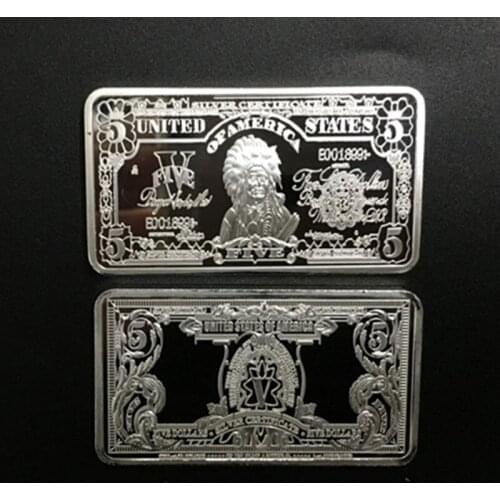 5 pcs The united states five dollars bullion silver plated bar banknote souvenir decoration coin