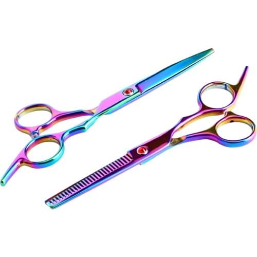 6 Inch Stainless Steel Blue Cutting Custom Made Barber Hair Haircut Shears with Thinning Scissors