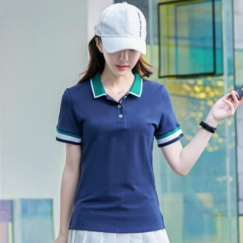 BETHQUENOY Tops 2021 Blue Polo Collar Tee Shirt Cotton Oversized T-shirts Summer Clothes Women Camisas De Mujer Short Sleeve
