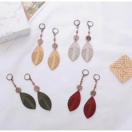 Leather Leaves Big Earrings 2019 Vintage Round copper metal flake Earrings Bead Drop Long Earring for Women Boho Fashion Jewelry