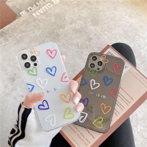 Colorful Love Heart Phone Case For iPhone 11 12Pro Max Cute Heart Back Cover For iPhone X XR XS Xs Max 7 8 Plus 11Pro Max 12mini