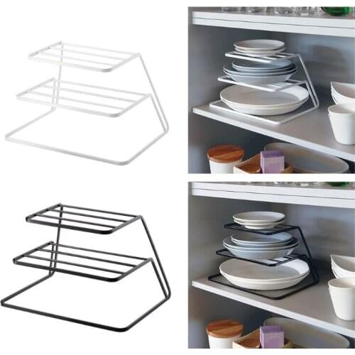 E8BD 3-Tier Metal Wire Plate Drying Rack Rust Resistant Dishes Storage Shelf Tray Stand Holder Kitchen Cabinet Cupboard Pantry