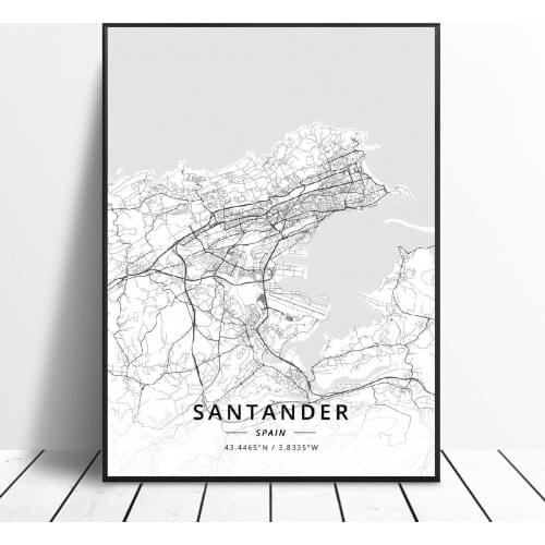 Elche Pamplona Vitoria-Gasteiz Madrid Albacete Santander Oviedo Spain Canvas Art Map Poster