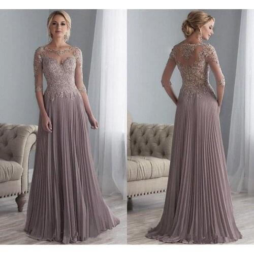 Lace decal brides mother dress Vestido champagne mother wedding party long dress chiffon 2020 new