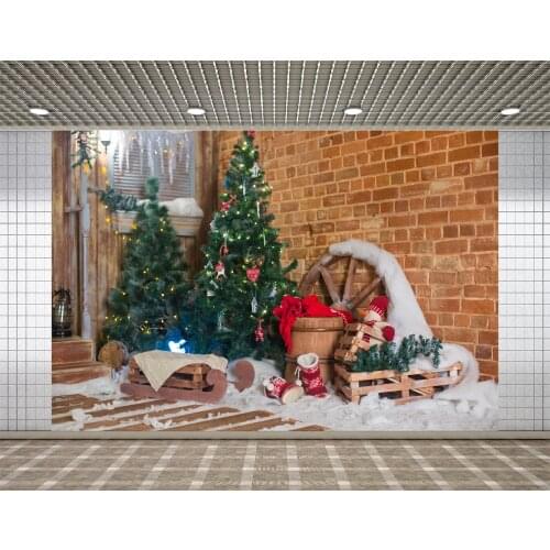 Lyavshi Christmas backdrop tree Winter snowflake brick wall new year sleigh Xmas Party background photocall photophone decor