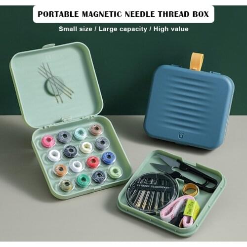 Newly Travel Home Small Magnetic Sewing Box Sewing Thread Needle Threader Scissors Kit
