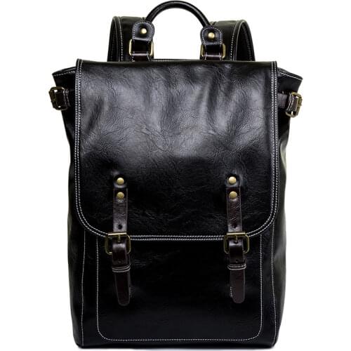 New 2021 retro trend mens Square soft leather backpacks simple fashion shoulder bag black versatile college student school bag