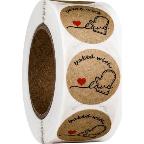 50pcs/lot Vintage"baked with love" Round Kraft paper Seal sticker For handmade products baking products sealing sticker Label