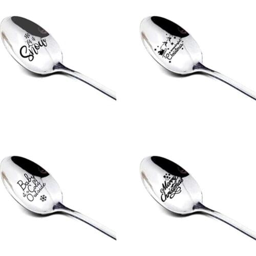 New Year 2022 Metal Merry Christmas Spoons Xmas Party Tableware Ornaments Christmas Decorations for Home Table Navidad 2021 Gift