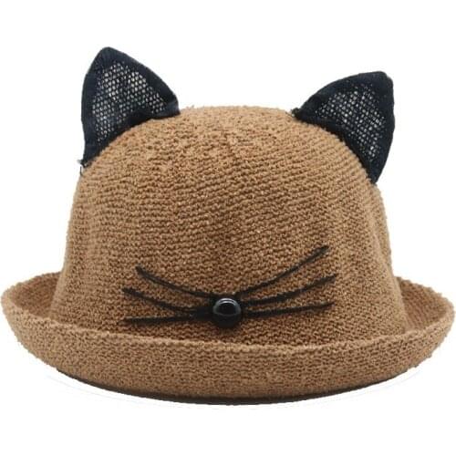 Bucket hats summer cute Cat lace ear sunscreen kids hat sun hat Autumn smiley Boy Girls casual Cartoon Baby Child Straw hats new