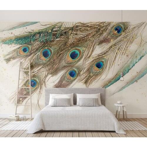 Custom wallpaper retro fashion peacock feather TV background wall home decoration living room bedroom feather mural 3d wallpaper