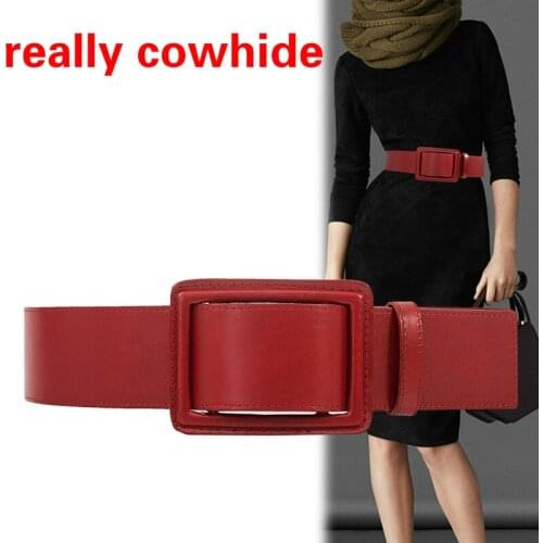 Simple Fashionable Cowhide Belt Lady Half length Dress Wide Waistband Pure Waist Decoration Black And Red 4 color optional 1PCS